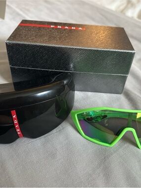 Prada Bright Green Mirrored Sport Sunglasses with Black Case